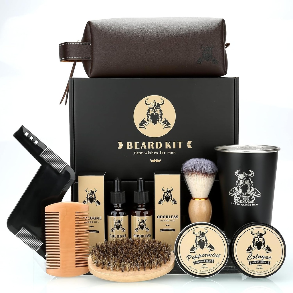 Bradati komplet darila za moške, očetovski dan rojstnodnevni darila za moške oče, Grooming & Trimming orodje kompletni komplet, Brada nega komplet z 2 Brada rast olje/Balm/Brush/Comb/Bob milo/Cup&Storage Bag
