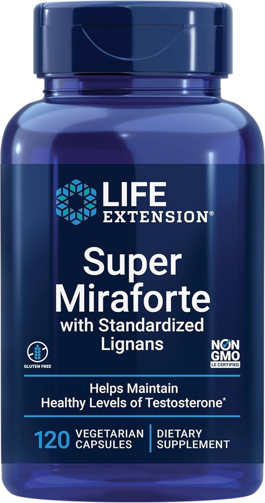 Life Extension Super Miraforte s standardiziranimi Lignans, chrysin, Nettle Root, Muira puama, maca, cink, Fokusirana Formula za testosteron prednosti, Vegetarian, Gluten-free, Non-GMO, 120 Kapsule