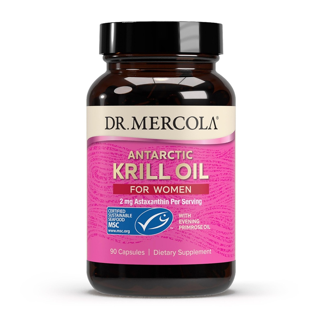 Dr. Mercola Krill olje za ženske - 2 mg Astaksantin - MSC Certified Sustainable - podpira možgane, kožo in imunske sisteme - z Omega-3 - ne-GMO, Gluten-free & Soy-free - 90 kapsul (30 strežnic)