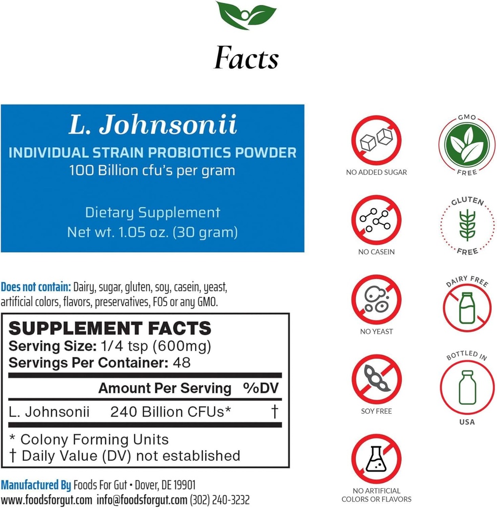 Živila za Gut Lactobacillus Johnsonii Probiotic Powder 100 Billion cfu's 