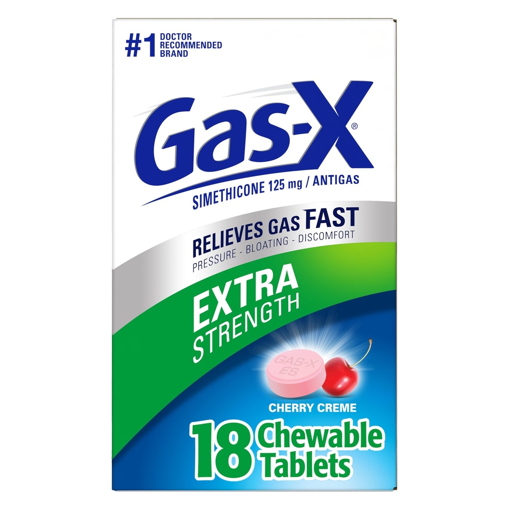 Gas-X Extra Jakost Žvečljivi plin Relief tablete s Simeticone 125 mg, Cherry - 18 Število