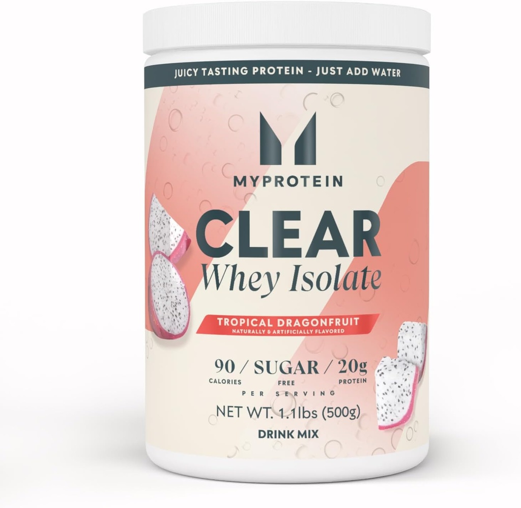 Proteini Myprotein Clear Whey Isolate Protein Powder, 1,1 Lb (20 serverjev) Tropski dragonski sadež, 20 g beljakovin na serviranje, naravno aromatizirana mešanica pijač, dnevni vnos beljakovin za vrhunsko zmogljivost