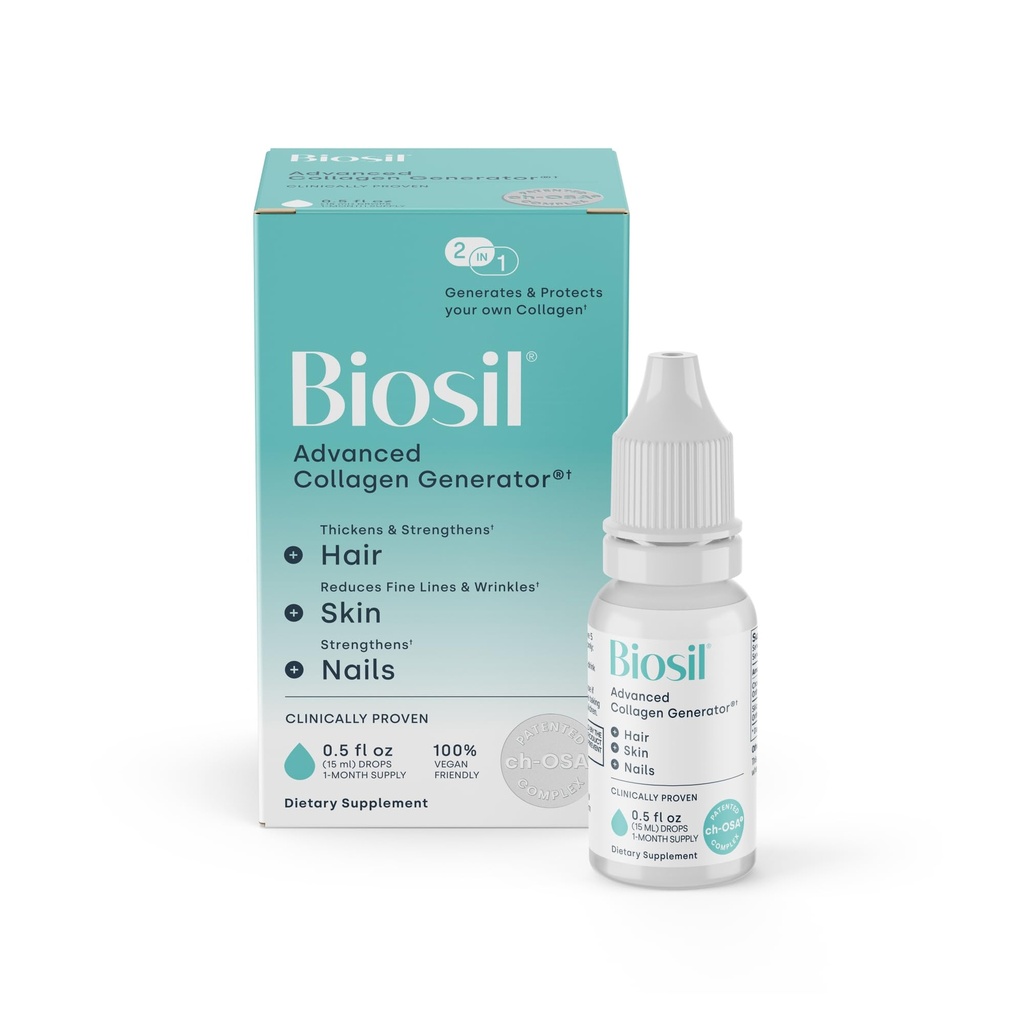 Biosil Colagen Booster Supplement - 0.5 fl oz Kapljice - Patented ch-OSA Activator za kožo, lase, nohte in spone - Podpira naravno proizvodnjo - 30-dnevno oskrbo