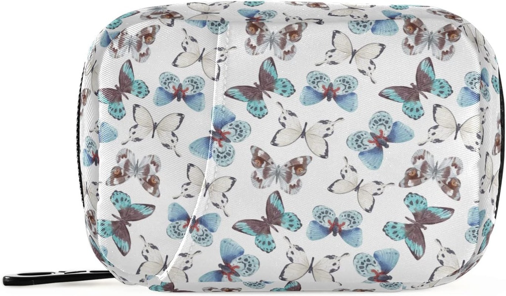 Naanle Blue Butterfly 7 dan tablete potovalni organizator z zadrgo vrečko - Prenosni tedenski primer - Kompaktna velikost za dodatek vitamina imetnik