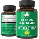 Citrus Bergamot + rdeči kvas riž. 2-v-1 dodatek. Visoka moč 10:1 Bergamotov ekstrakt. Brez glutena, nič sladkorja, veganske kapsule