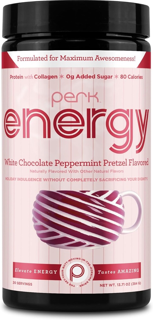 Perk Energija Original Bela čokolada Peppermint Pretzel Drink Mix (20 Služabniki) - Gluten brezplačno, brez soje, arašidov