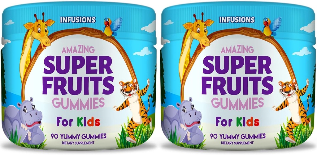 Infuzije Super sadje Gumies 180 Število w/vitamin A,C,E + cink – Organska Silica, Antioksidant Mešanica – Vegan prijazno - Gluten brezplačno - Non-GMO - 2 Pack