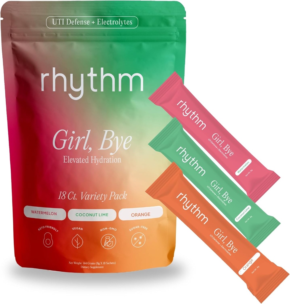 ritem Dekle, Bye Fast-Acting 18 ct. Tropsko-flavirani Keto UTI Relief & Defense + Hitra hidracija Urinary Tract Health Drink Mix 