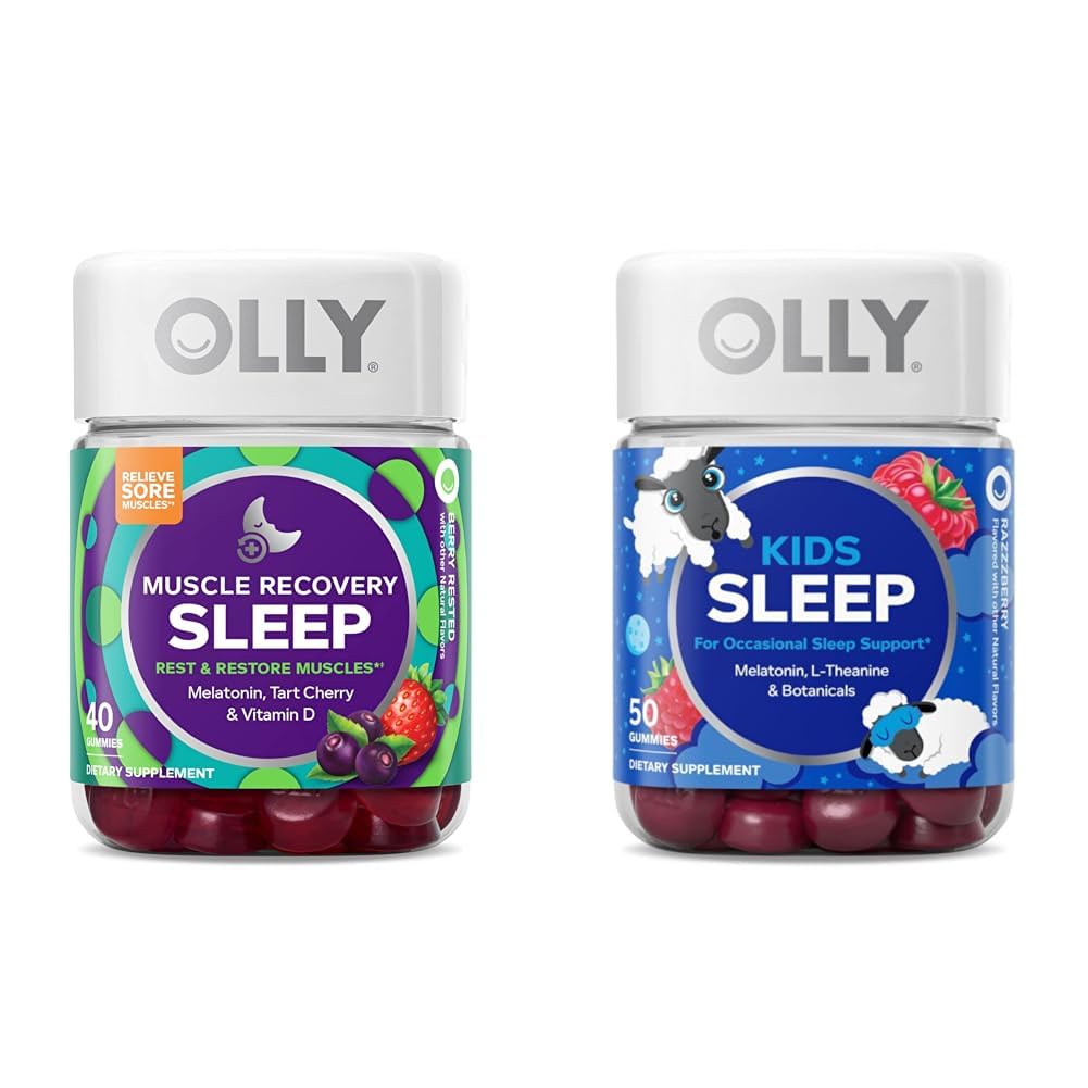 OLY Muscle Recovery Sleep Gumies with Tart Cherry, 40 Count and Kids Sleep Gummy z Melatonin, Kamilica, 50 Count