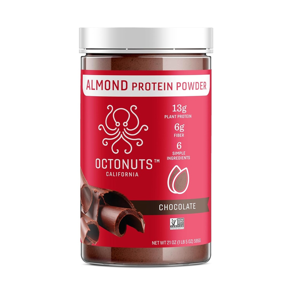 OCTONUTS čokoladni mandljevi proteini v prahu 21oz – rastlinski veganski proteini – čista mešanica ogljikovih hidratov s 13g beljakovinami, 6g vlakni – keto, paleo, brez glutena, brez mleka – idealna za stresanje, napitki
