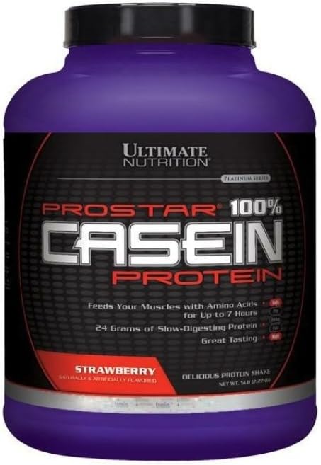 Ultimate Nutrition Prostar Micellar in hidroliziran kazein Protein Powder - Maščoba brez čez noč rast mišic in okrevanje z BCAA, 5 Pounds, Jagoda