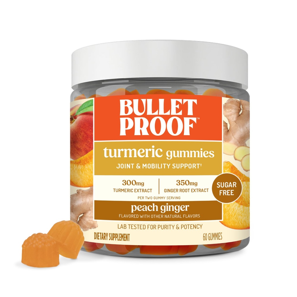 Neprebojni Sugar-free Peach Ingver Turmeric Gummies, 60 Count, Keto dodatek za skupno in vneto podporo za odziv, Nova in izboljšan okus in teksure, pakiranje maj Vary