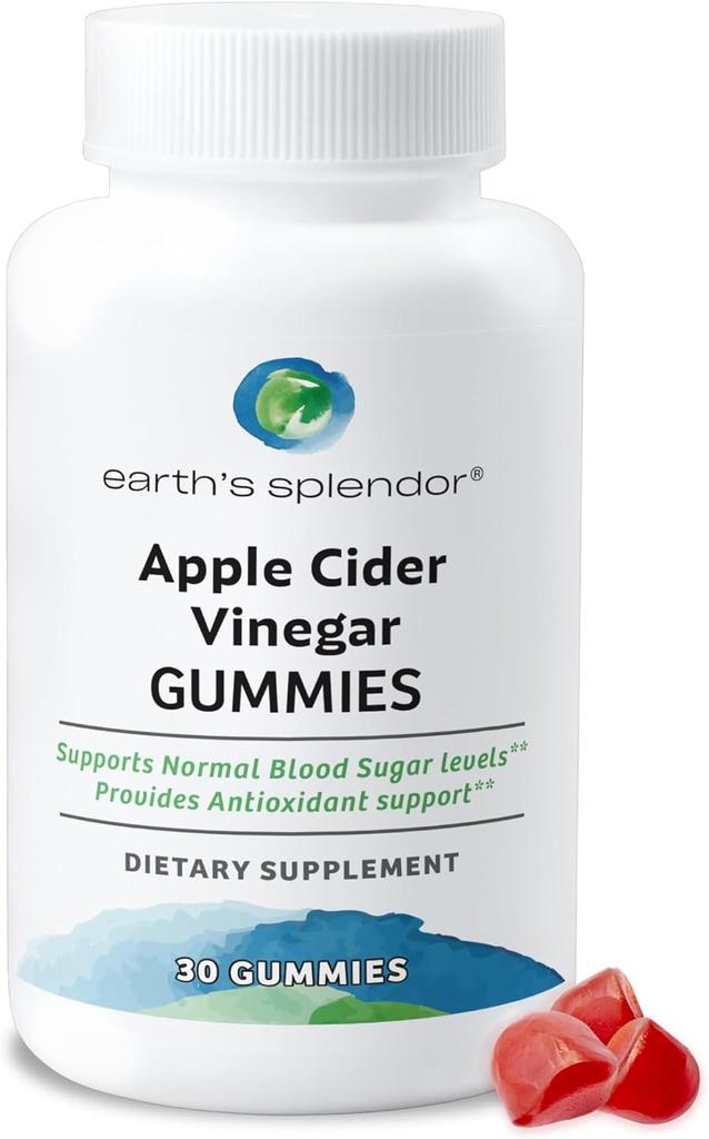 Zemljin Splendor Apple Cider Vinegar Gumies - 30 Count - Vegan, Non-GMO, Gluten-free - Podpira Prebavno zdravje, Razstrupljanje, Imunski sistem & Naravna energija - Okusna sadna aroma
