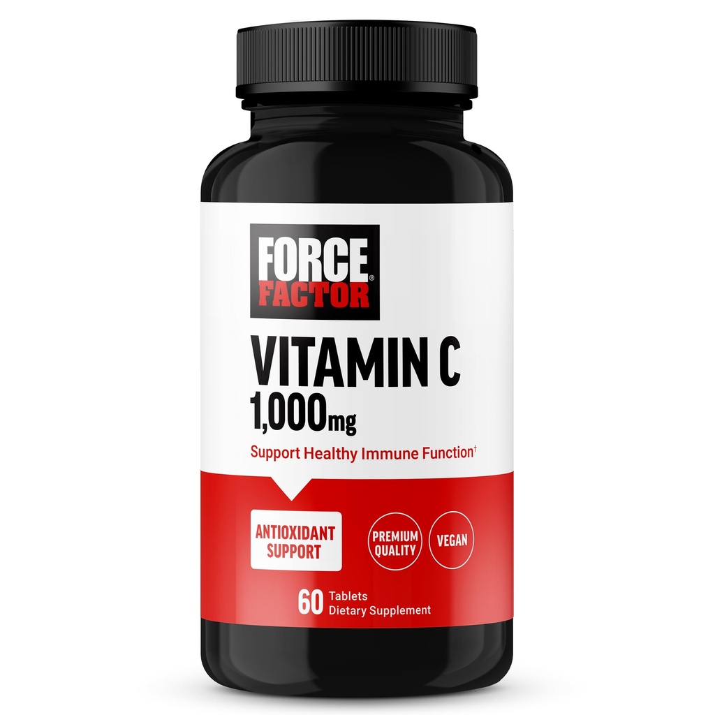 FORCE FACTOR Vitamin C 1000mg Imunska podpora dodatek, Vitamin C dodatek Immuniteta Vitamini Plus Antioksidant Podpora, Premium kakovost, Vegan, 60 Vitamin C Tablete