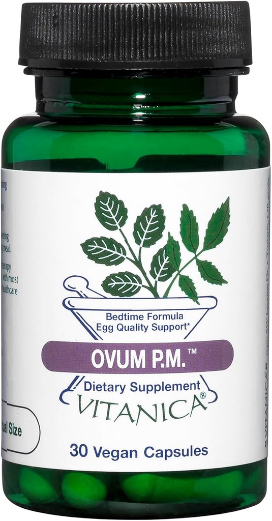 Vitanica Ovum P.M. - Podpora kakovosti jajc z vitaminom D3, alfa lipoična kislina & melatonin - deluje najbolje z Ovum A.M. - Zeliščni prehranski dodatek za zdravje žensk - Pro Logo - 30 Veganskih kap