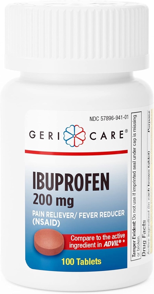 GeriCare Ibuprofen 200 mg bolečina Reliever in vročina reduktor – tablete za glavobole, prehlade, zoboboli, in skupno bolečino 100 število (Pack od 1)