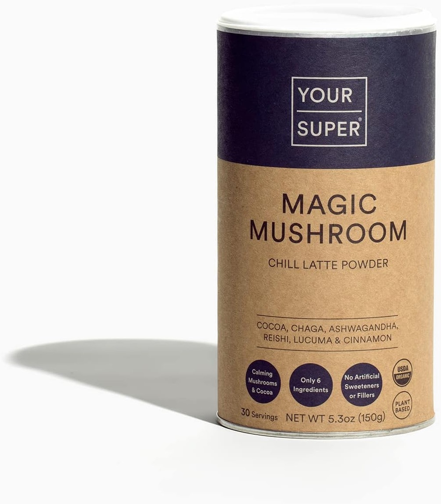 Vaš super Magic gob Superfood Powder – goba dodatek za naravni mir, zdravje možganov in imunske podpore, izdelan z organskim Ashwagandha, Lucuma, Reishi, in Chaga Powder (30 strežajev)