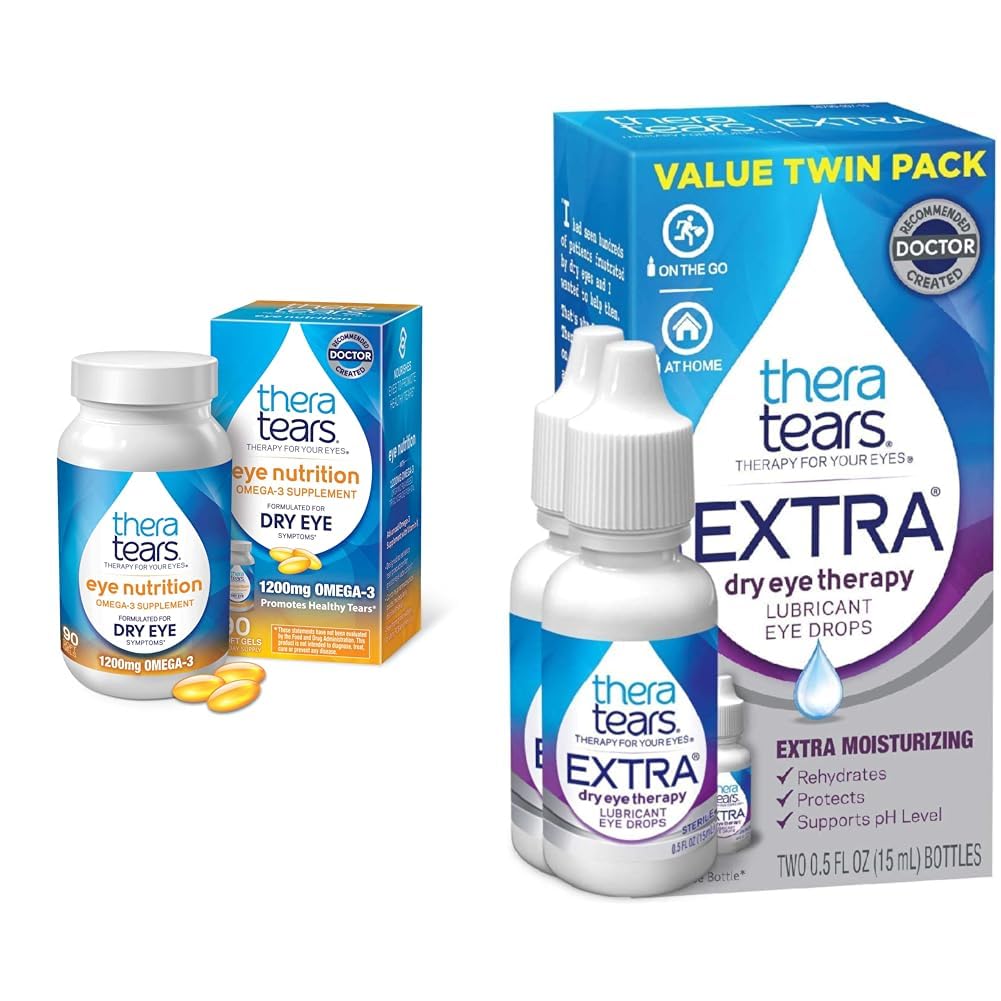 TheraTears Omega 3 dodatek, 1200mg, 90 ct (Pack of 1) in ekstra suho oko zdravljenje mazanje kapljice oči za suhe oči, 0.5 fl oz steklenica, 2 Count