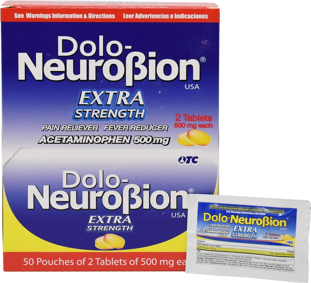 Neurobion Dolo Bolečina Reliever, Reader zvišane telesne temperature, dodatna moč, Fuerte, Alivia el Dolor, Zmanjšaj odmerek la Fiebre 50 x 2 tableti