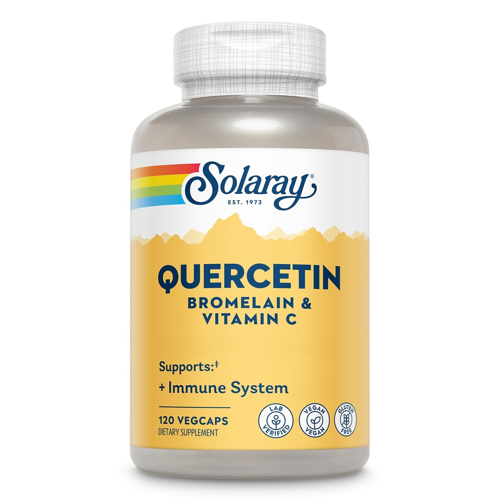 SOLARAY Quercetin z bromelainom in vitaminom C - Imunska podpora dodatek - Antioksidant in Heart Health Complex s Quercetin 500mg in 1235mg VIT C - Vegan, 60-dnevni garancija, 60 Serv, 120 VegCaps