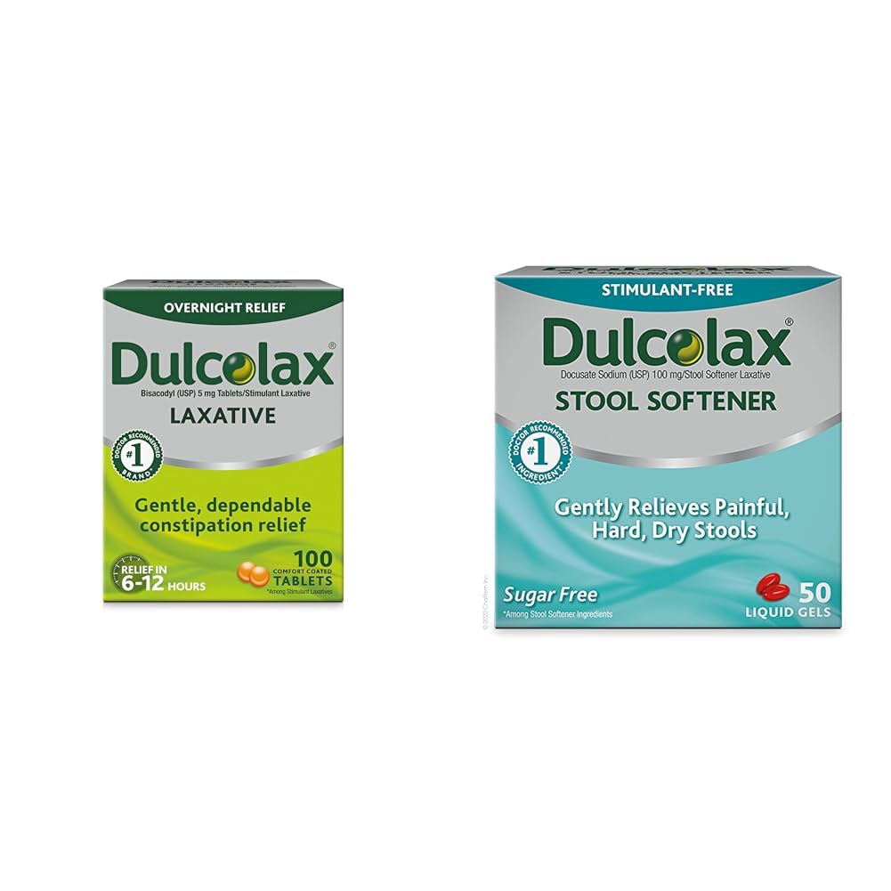 Dulcolax Stimulant Laksativne tablete (100 števcev) Nežna nočna zapora Relief, Bisacodil 5 mg & Stool Mehčalo Laksative Tekoči gel Kapsule (50ct) Nežna olajšava, Docusate Natrij 100 mg