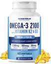 Oceanblue Professional Omega-3 2100 z vitaminom K2 in vitaminom D3-60 Count - Trojno moč Breskev ribje olje Omega-3 dodatek z EPA, DHA & DPA - Wild Caught - Orange Flavor, 30 Servings