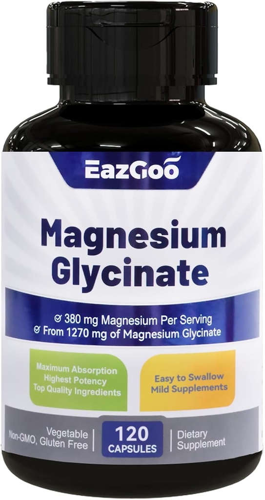 Magnezij Glicinat Kapsule 1270mg, 380mg Magnezij dopolnilo, visoka absorpcija Magnezij Glicinat Dopolnilo, brez GMO Gluten, 120 Kapsule