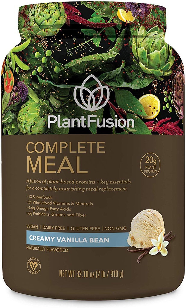 FitFusion Popolna zamenjava obroka Shake - Protein v prahu na osnovi rastlin s super živili, Zelenimi in probiotiki - Veganom, brez glutena, brez soje, brez mleka, brez sladkorja, ne-GMO - Vanilla 2 lb