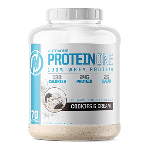 NutraOne ProteinOne Whey Protein spodbuja regeneracijo in izgradnjo mišic s praškom za stresanje beljakovin za moške in ženske (piškotki in krema, 5 LB)