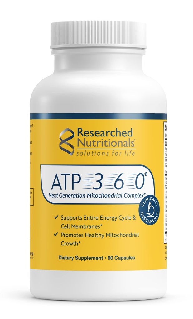 Raziskana prehrana ATP 360 - Mitohondrijski dodatki za podporo Entire Energy Cycle & Cell Membranes - klinično raziskani ATP dodatki, visoki odmerki CoQ10, R-lipojska kislina in PQQ, 90 kapsul