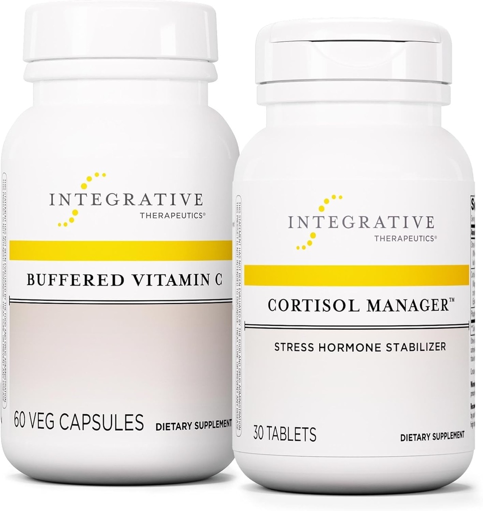 Integrativni terapevtski paketi z upraviteljem kortizola, 30 tablet - kapsule vitamina C 1000 mg, 60 veganskih kapsul - dopolnilo stresu z Ashwagandha* - Imunski dodatek z antioksidanti