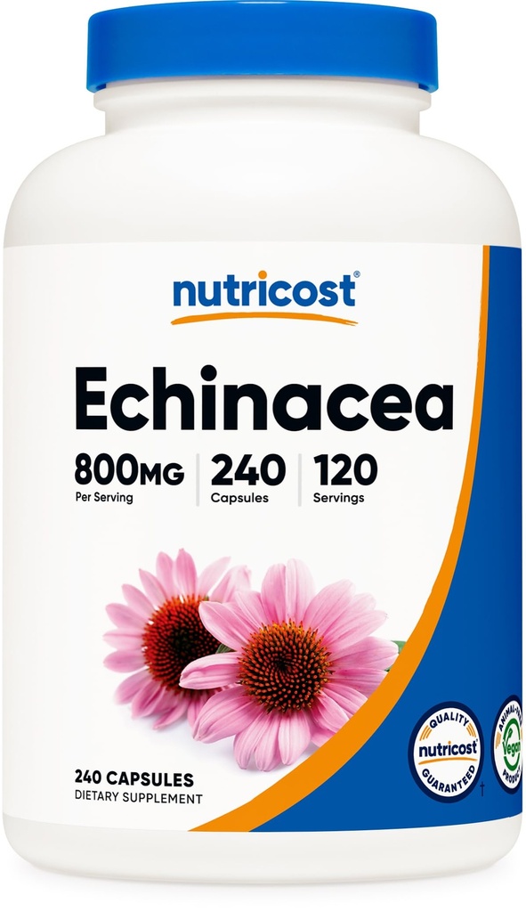 Nutricost Echinacea 800mg, 240 Kapsule - vegetarijanske kapice, ne GSO, brez glutena, 120 Sluge