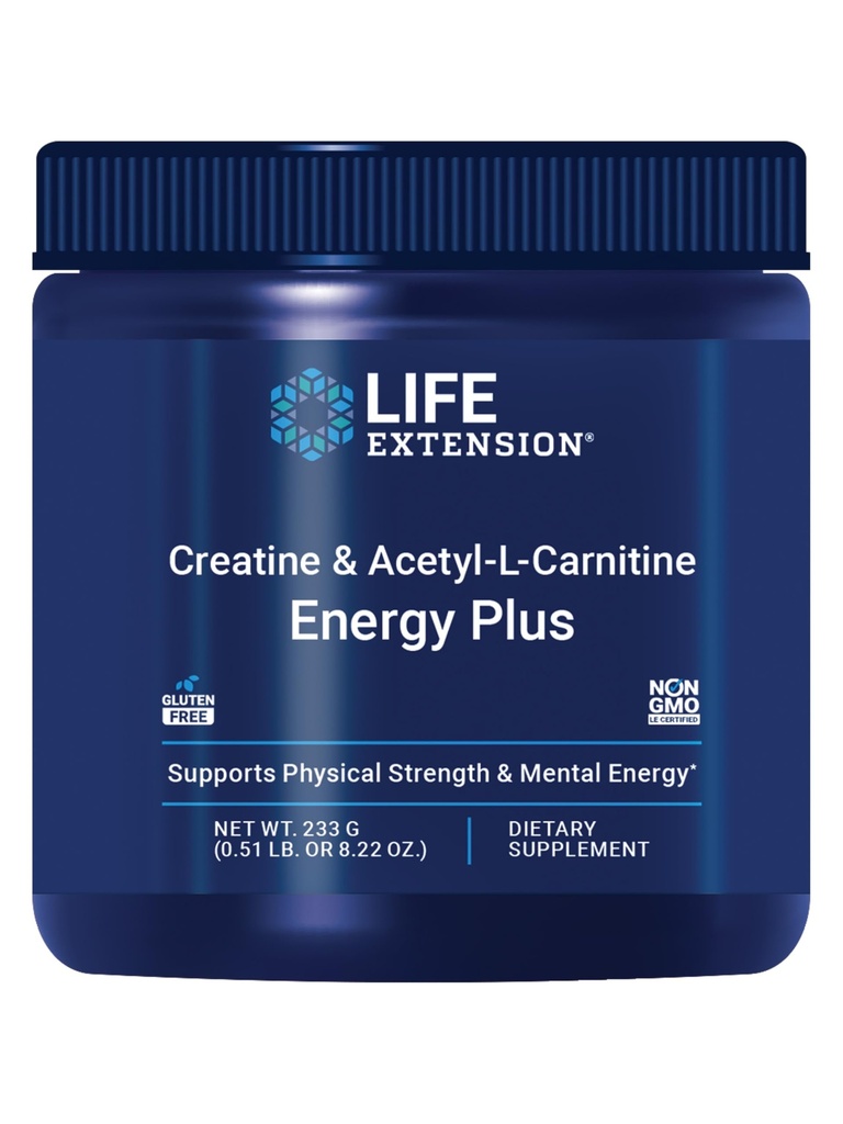 Life Extension Creatine Acetil-L-Carnitine Energy Plus, Energy Support Supplement, kreatin monohidrat, Acetil-L-karnitin, Gluten-free, Non-GMO, Vegetarian, 30 Serving