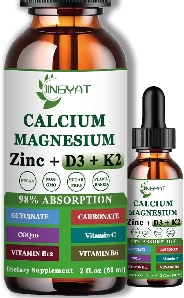 Tekoče kapljice kalcijevega magnezijevega cinka, tekoči magnezijev glicinat 500mg kalcij 1000mg z vitaminom D3,K2,B6,B12,Coq10 za kostno moč, delovanje mišic,6X močnejši od kapsul Gumies