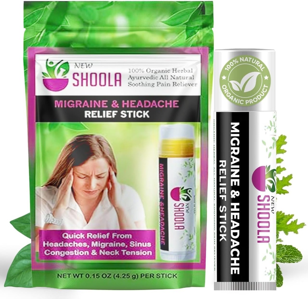 Migrena Relief in glavobol Relief Balm Stick Roll On – 100% Organski zeliščni balzam – Hiter Relief od glavobola, Migrena, zamašen nos Congestion, vratu Tension – Brez stranskih učinkov Vapor Rub