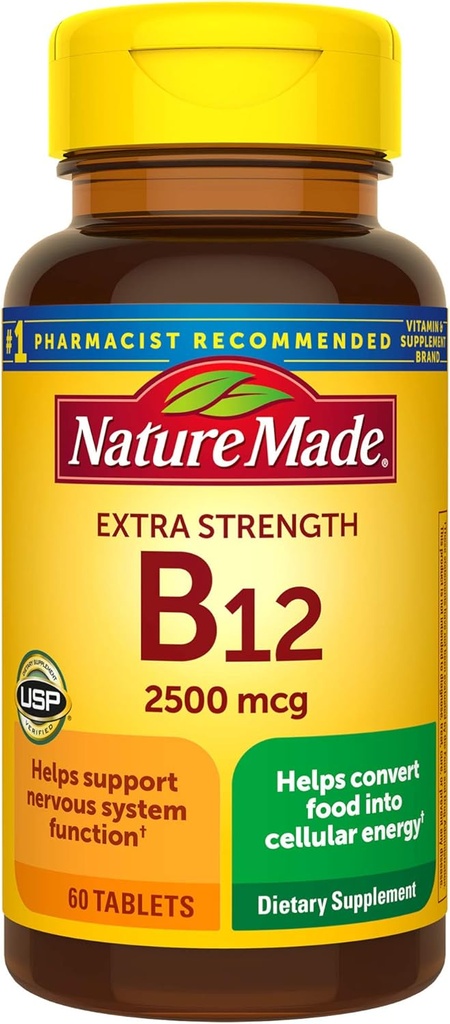 Dodatna jakost Vitamin B12 2500 mcg Tablete, 60 Število