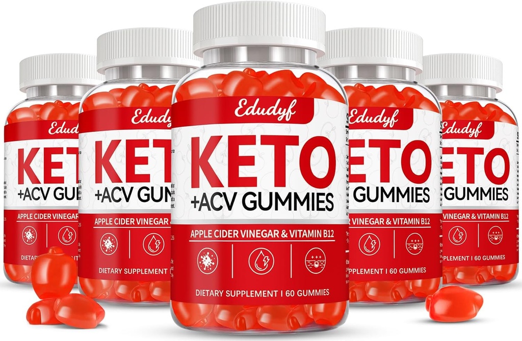 Keto ACV Gumies, Gluten & Sugar brez Apple Cider Vinegar dodatek za moške in ženske - 300 Gumies (1500 mg-5 pakiranje)