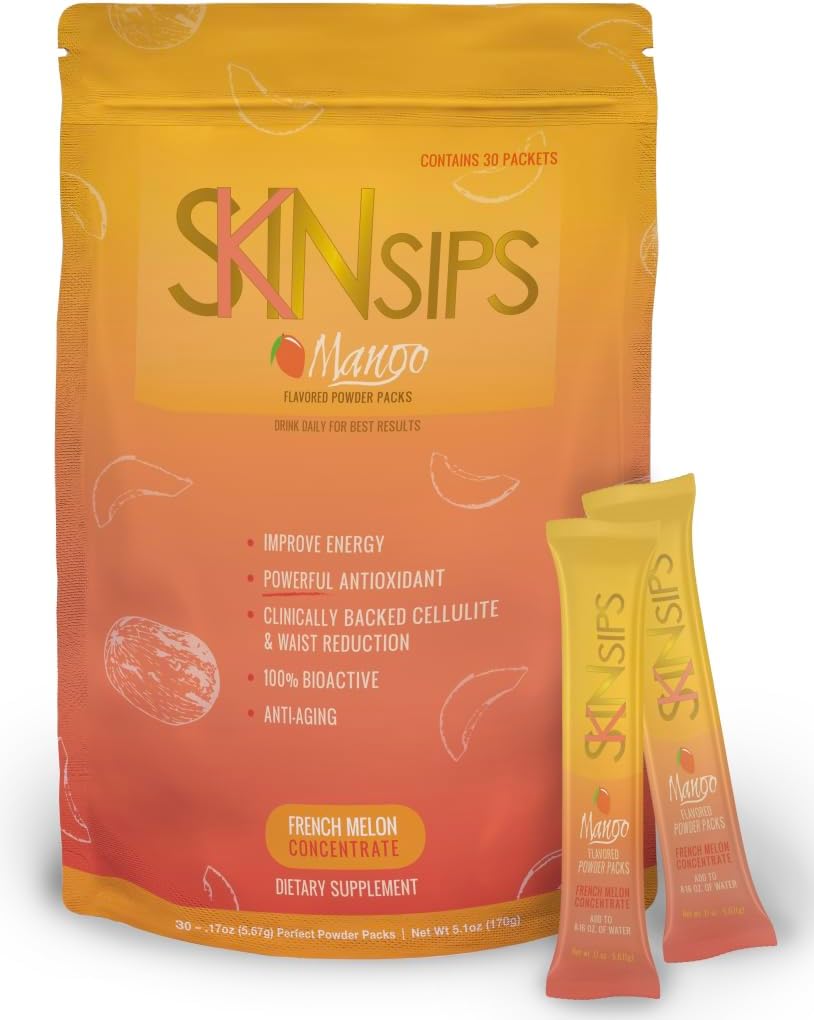 Skin Health & Energy Boost Drink Mix- Sladkor brez sladkorja, SOD B (TM), Antioksidanti iz francoski Melon koncentrat, Na Go Packs, Mango, 10 Pack