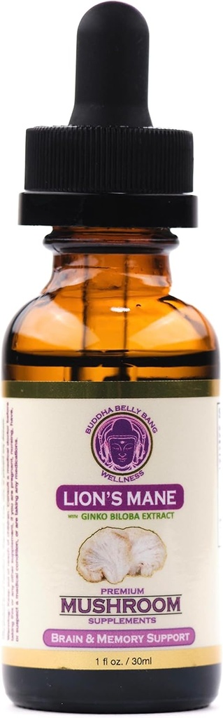 Lions Mane Gobe dopolnilo - Ekološke gobe - Dual Extraction Oil Tinkture w/ Ginkgo Biloba - Podpora za možgane, spomin, Fokus, Gut Health - 30ml, 1 Fl Oz (Pack of 1)