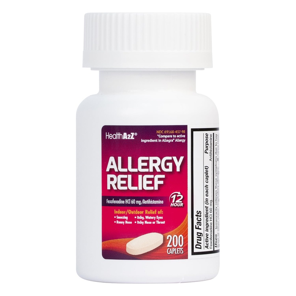 HealthA2Z® Fexofenadine Hydrochloride 60mg | 12-Hour Antihistamine for Allergy Relief | (200 Counts (Pack of 1))