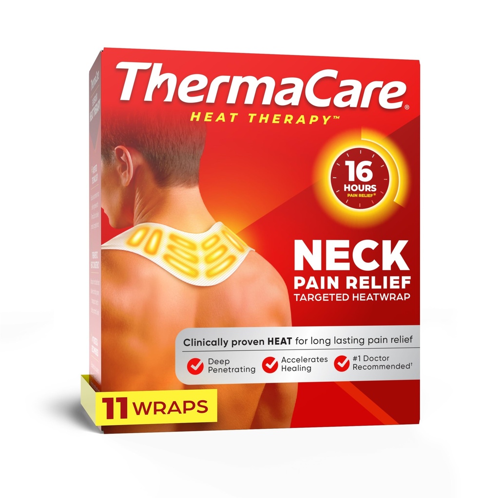 ThermaCare Toplotni ovoji za lajšanje bolečine v vratu in ramenih - prenosljivi adhezivni ogrevalni padci s 16-urno terapevtsko toploto - obliži brez zdravil mišic in sklepov - veliki - 11-count