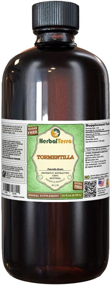 Tormentilla (Potentilla erecta) Glicerit, posušene korenine brez alkohola Tekoči ekstrakt (Brand Name: HerbalTerra, Proudly Made in USA) 32 fl.oz (0,95 l)