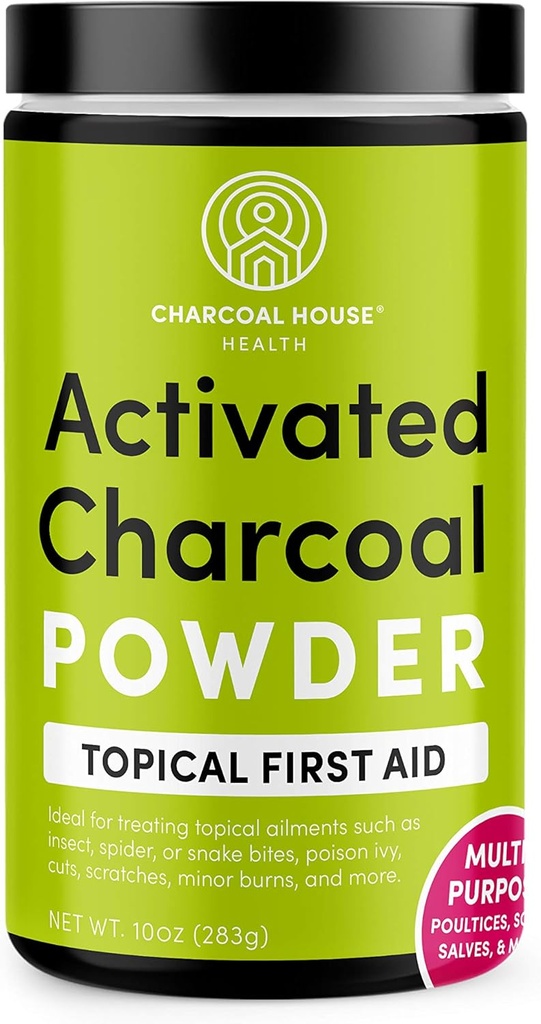 Charcoal House Hardwood Aktiviran Charcoal prašek - topična prva pomoč za izdelavo Charcoal Poultices, Charcoal Foot Moaks, Charcoal Baths & More! - 10oz