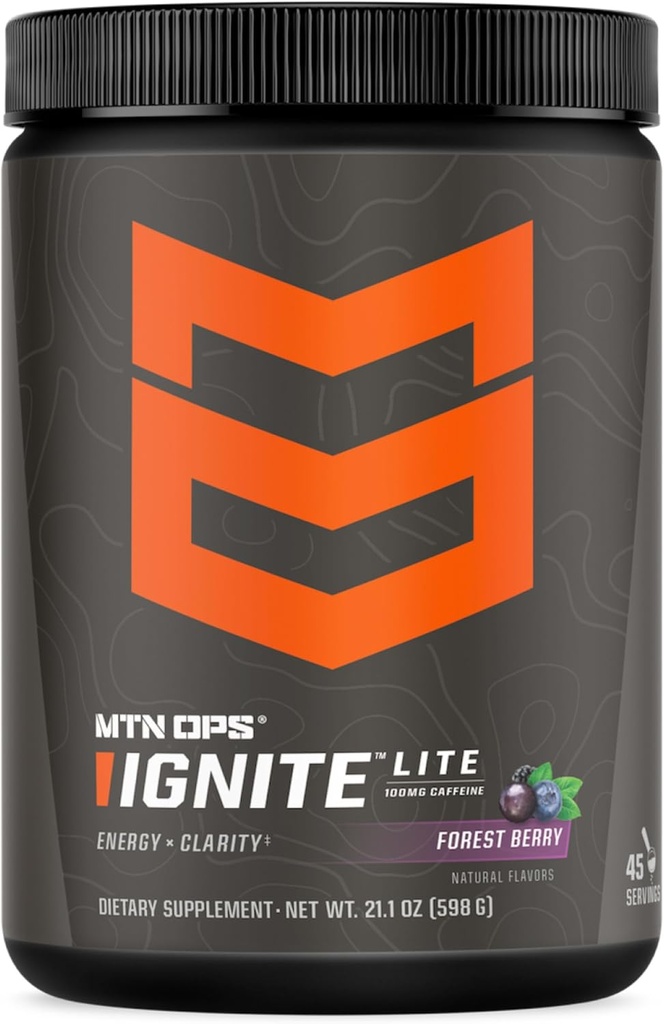 MTN OPS Vžig Energijski napitek v prahu Brez glutena Dušikov oksid Dopolnilni napitek Mix, L Arginin, L Citrulin, Kofein in Nootropic Sugar Prosti napitek Mix, 45 Serving, Gozd Berry