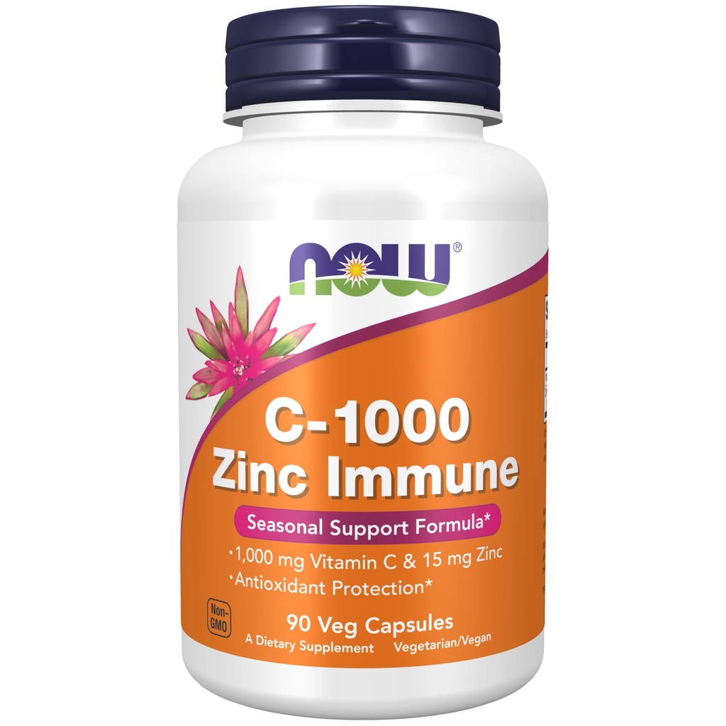 NOW Foods Supplements, C-1000 & Cinkov imunski, Sezonska podporna formula*, Antioksidant zaščita*, 90 Veg kapsule