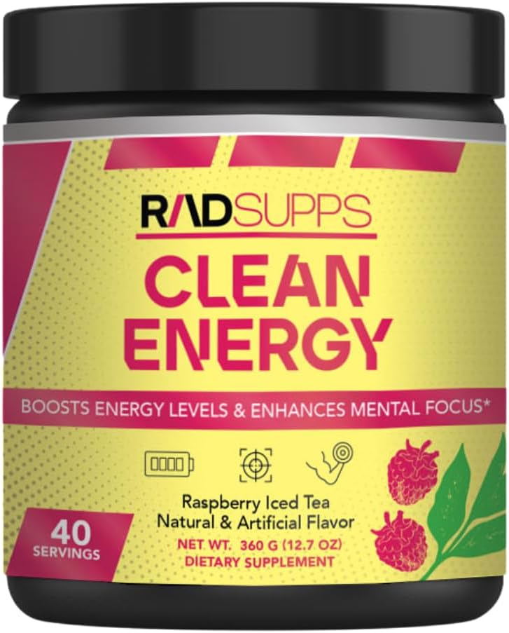 Čista energija - Pred vadbo Powder za moške in ženske z BCAA aminokisline, Energy Drink Powder, Aminokisline Energy Powder for Energy & Focus - 40 Servings (12.7 oz, Raspberry Iced Tea)