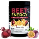 Nutrologija Beet Energy O2, Pre Workout Powder, Energy, Endurance & Dutric Oxide Booster with Beet Powder, Yerba Mate, Adaptogeni & Elektroliti, Vegan Pred Workout, Passion Fruit Flavor, 30 Servings