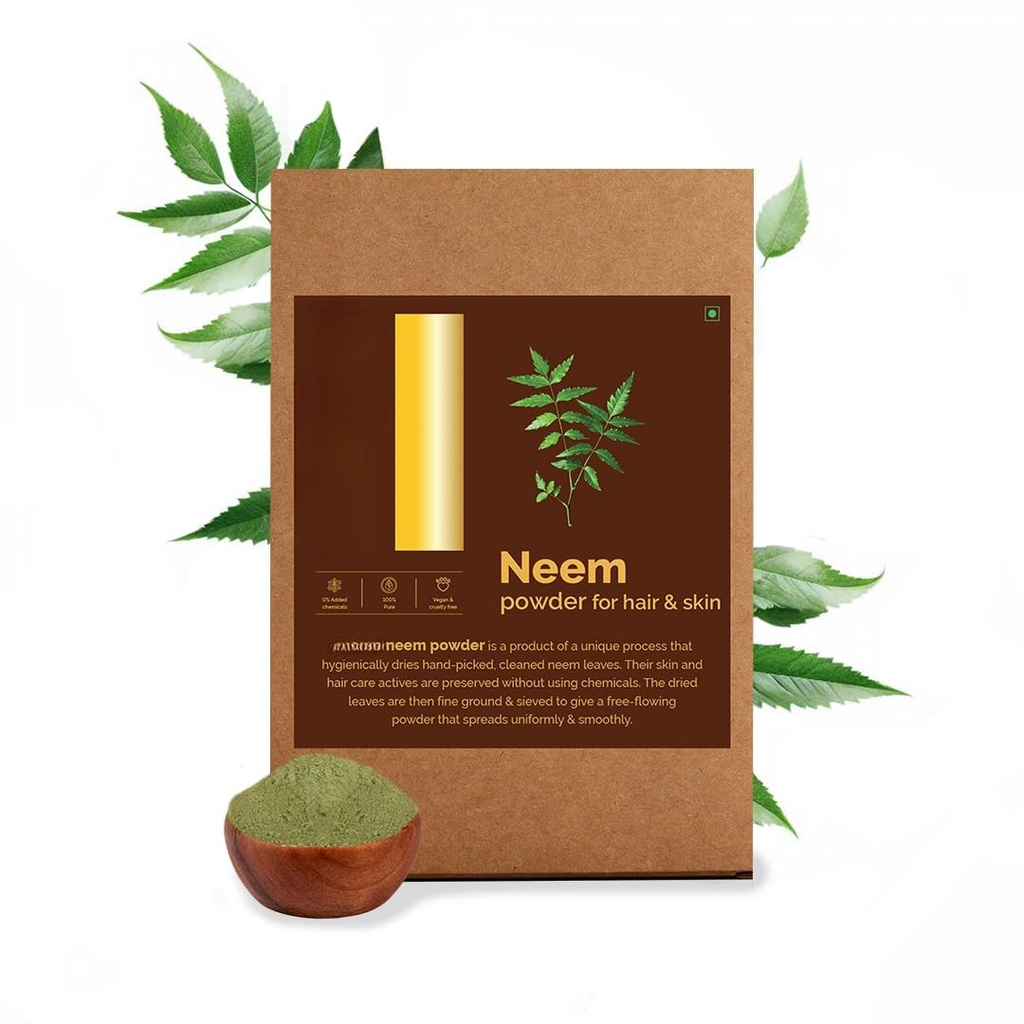 Neem Leaf Powder, 100% Pure & Natural, Hygiensko posušen, Pack for Healthy Skalp & Strong Hair - 100 Grams