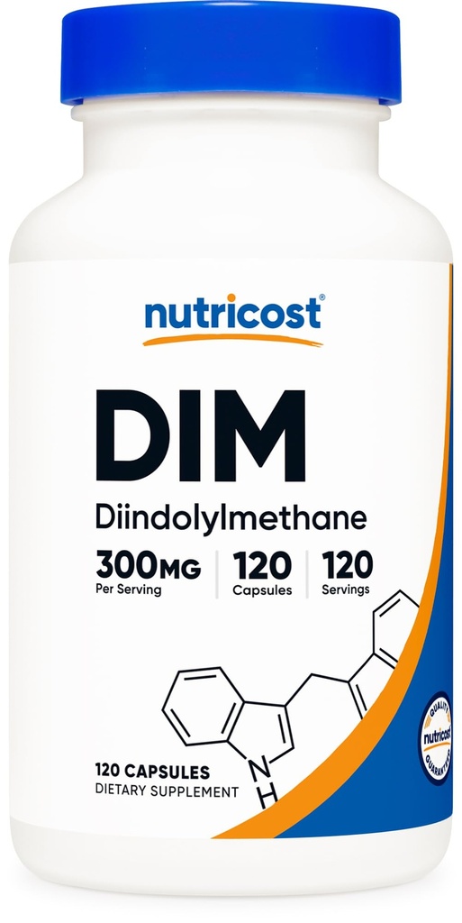 Nutricost DIM (Diindolylmetan) Plus BioPerine 300mg, 120 Vegetarijanske kapsule - do 4 mesecev dobave, Max Jakost DIM dodatek