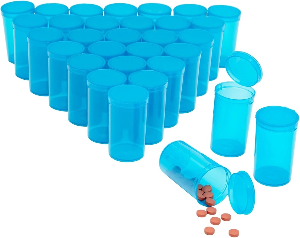 Juvale 30 Pack Prazen pop-Top tablete steklenice - 19 Dram Caps - Blue Plastic - Caps for Easy Access - Medicine Containes & Viale s kapami - Stisnite-Open Travel Viale